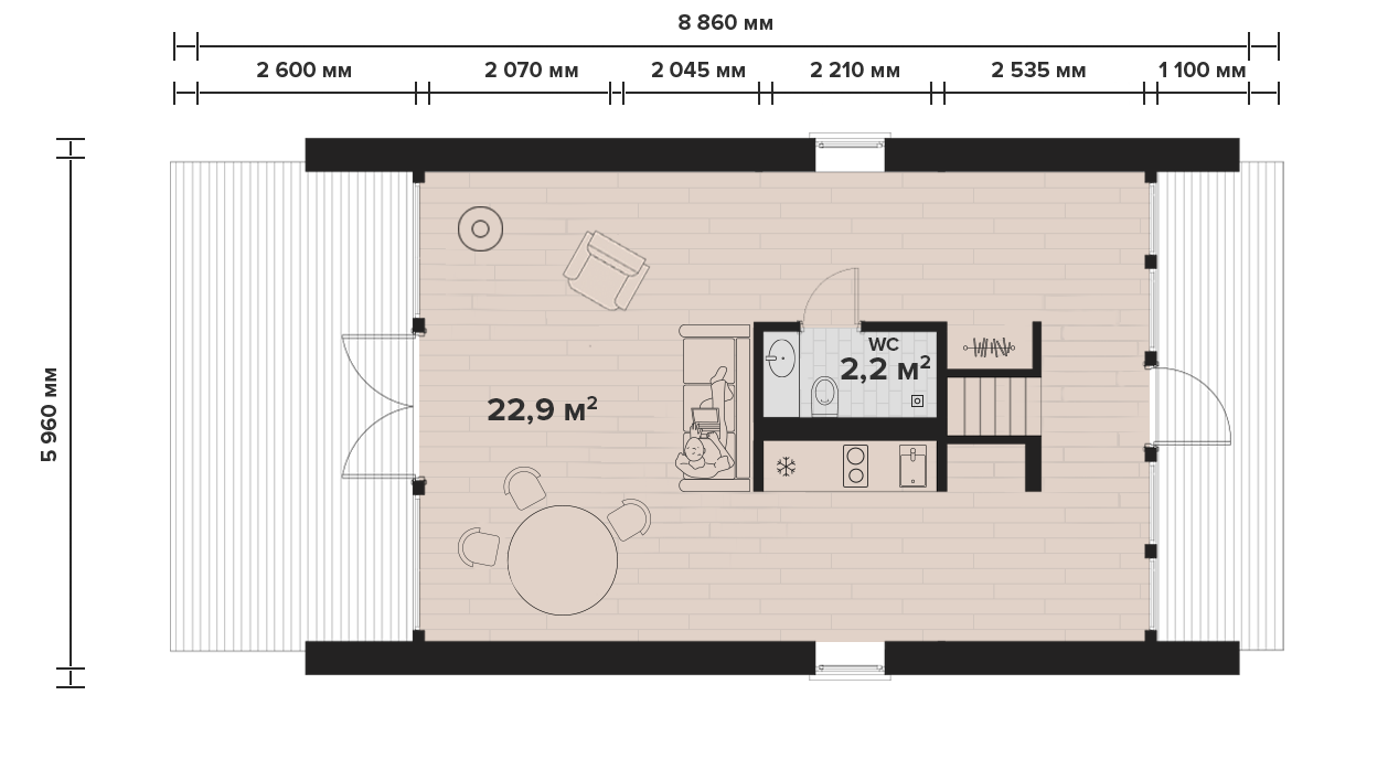 A-Frame A60 Haus - Grundriss 1. Stock