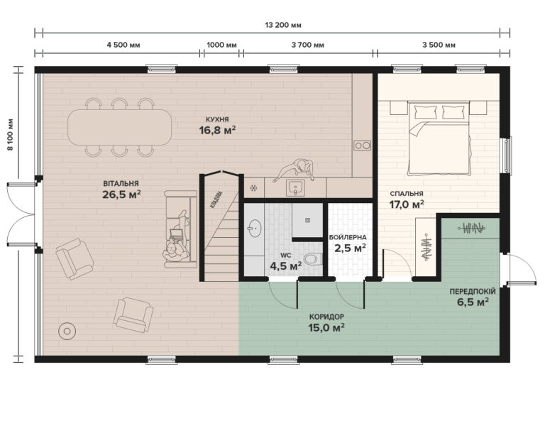 A-Frame A150 Haus - Grundriss 1. Stock