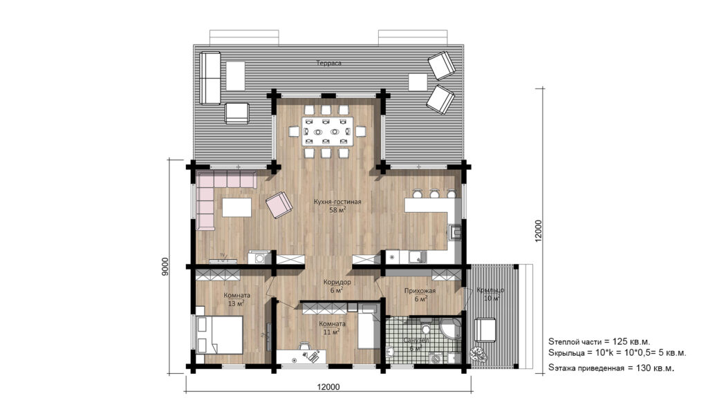 CHALET 002 Leimholz Blockhaus - Grundriss Variante 1