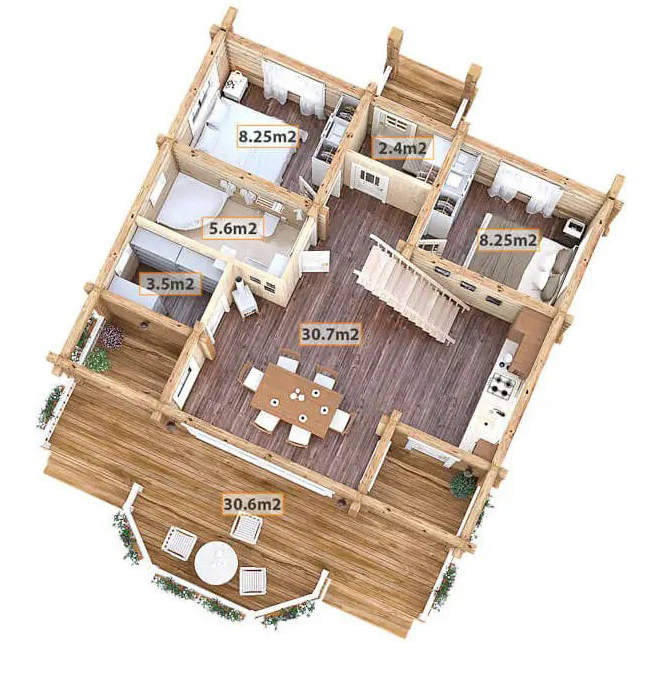 Haus Avksentiy Rundholz Blockhaus im Chalet-Stil - Außenansicht