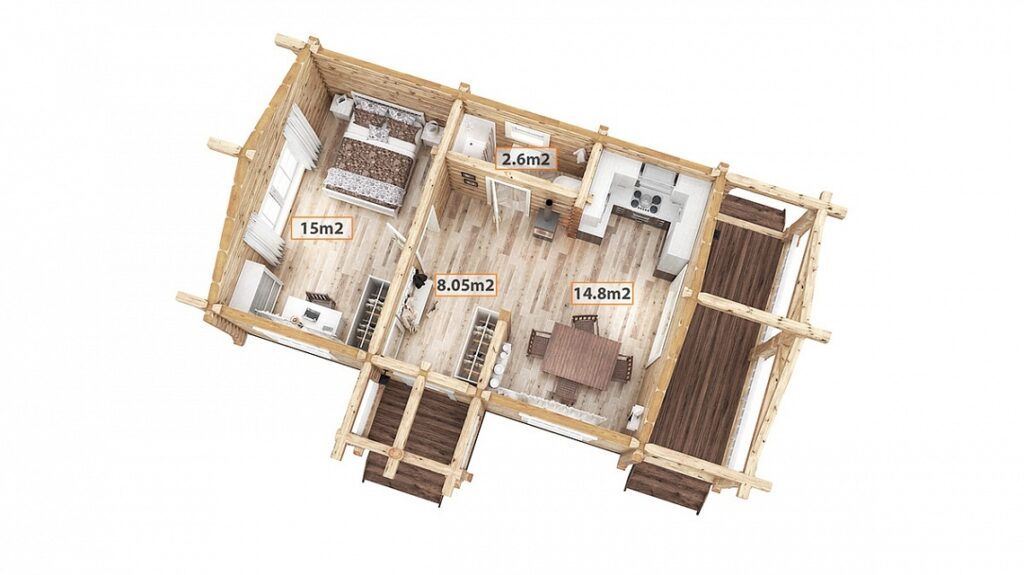 Haus Mirobud Rundholz Blockhaus - Außenansicht 2