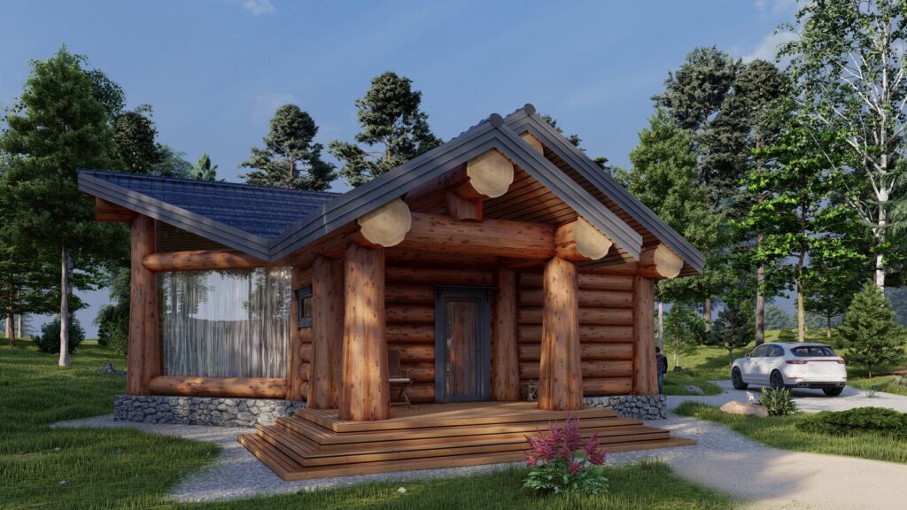 Blockhaus Yustina Naturstamm - Außenansicht 2