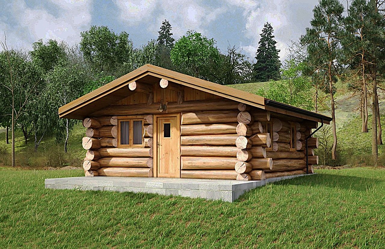 Saunahaus 04 aus Rundstämmen - Außenansicht