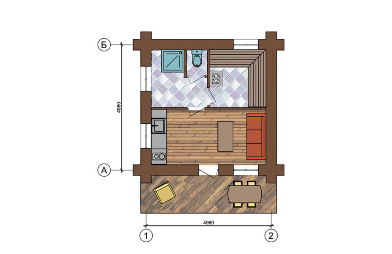 Saunahaus 04 aus Rundstämmen - Grundriss