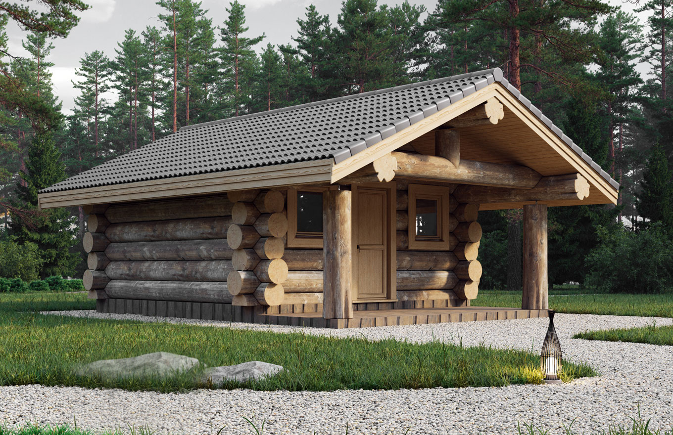 Saunahaus 05 aus Rundstämmen 30,5 m² - Außenansicht