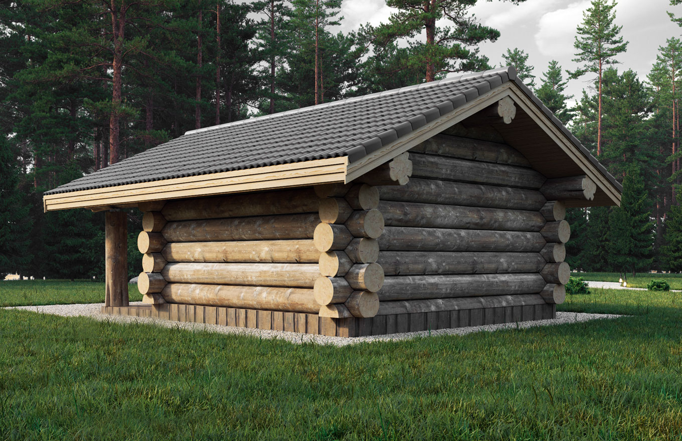 Saunahaus 05 aus Rundstämmen - Außenansicht 2