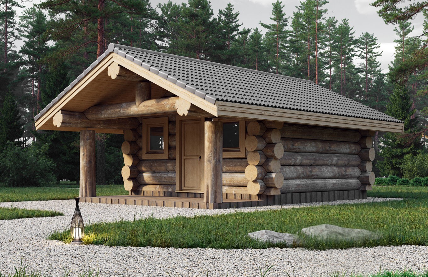 Saunahaus 05 aus Rundstämmen - Außenansicht 3