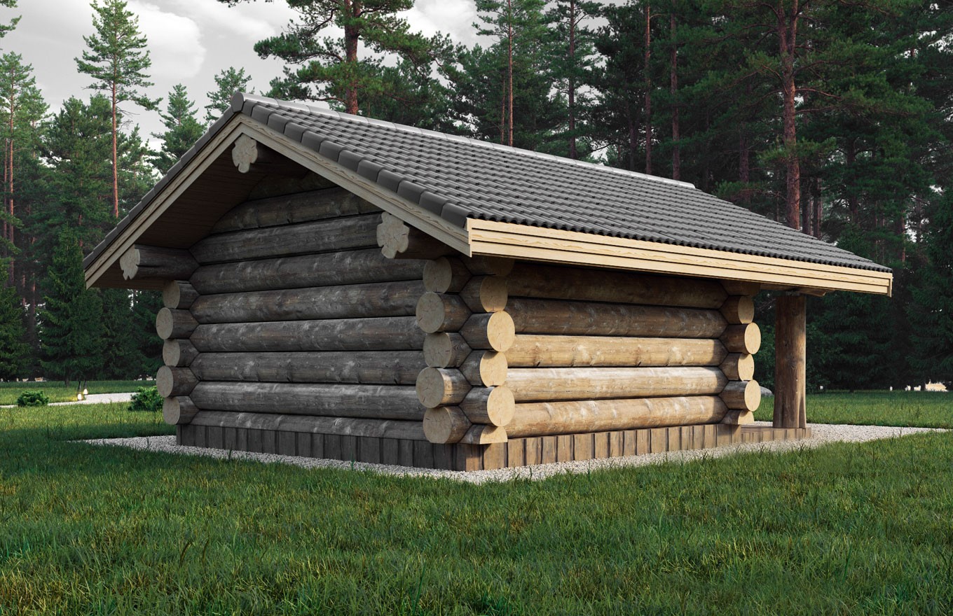 Saunahaus 05 aus Rundstämmen - Außenansicht 4