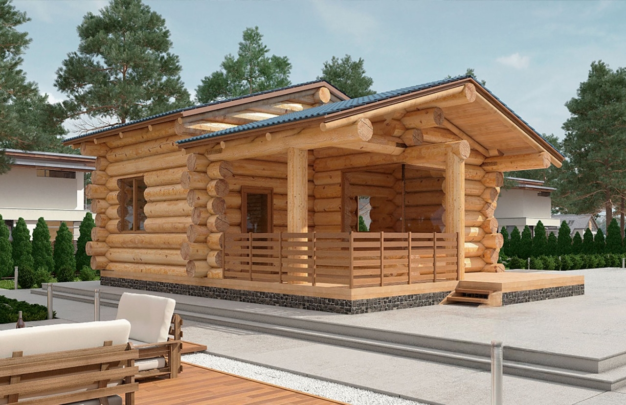 Saunahaus 06 aus Rundstämmen - Außenansicht