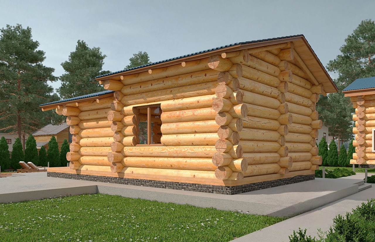 Saunahaus 06 aus Rundstämmen - Außenansicht 2