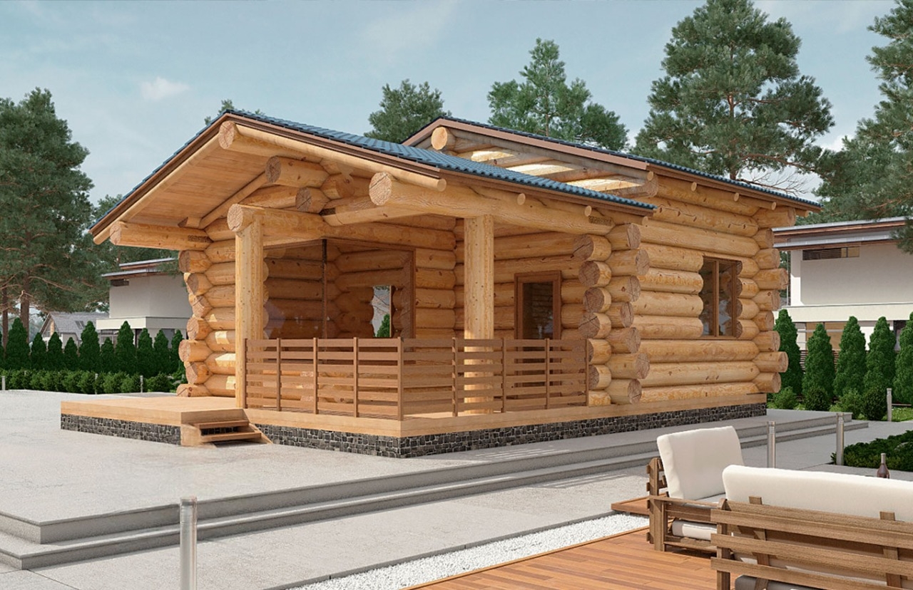 Saunahaus 06 aus Rundstämmen - Außenansicht 3