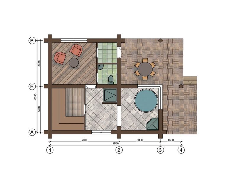 Saunahaus 06 aus Rundstämmen - Grundriss