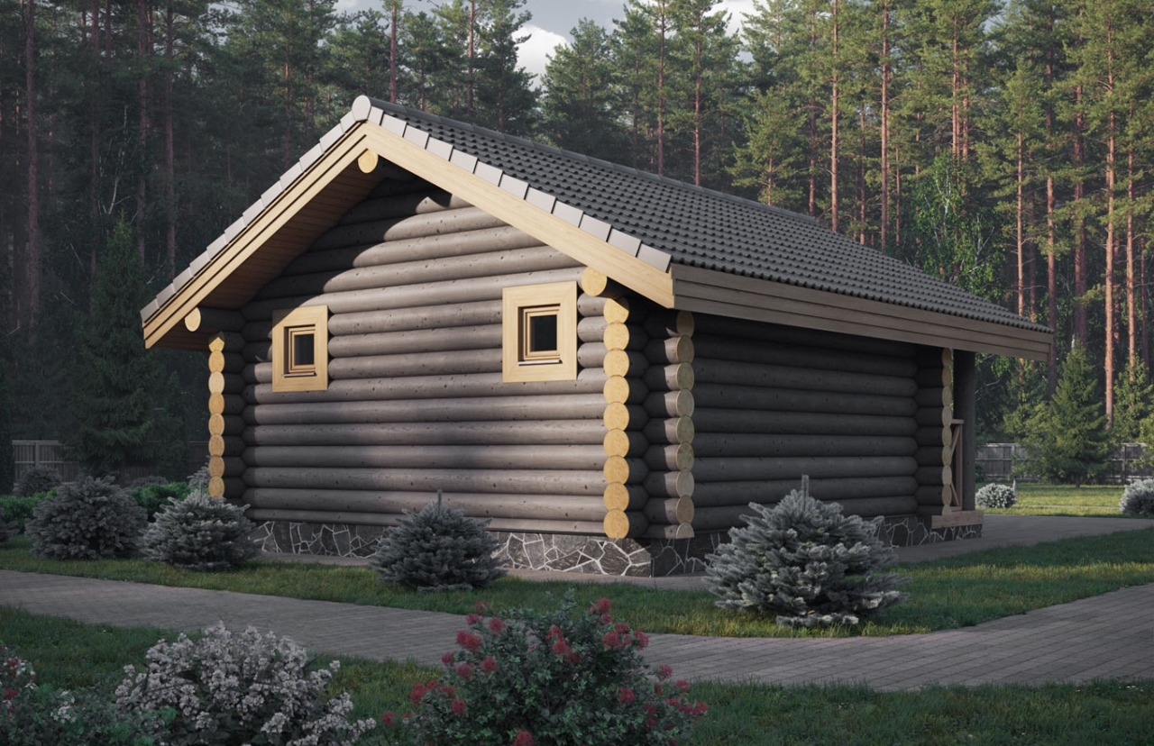 Saunahaus 07 aus Rundstämmen - Außenansicht 3